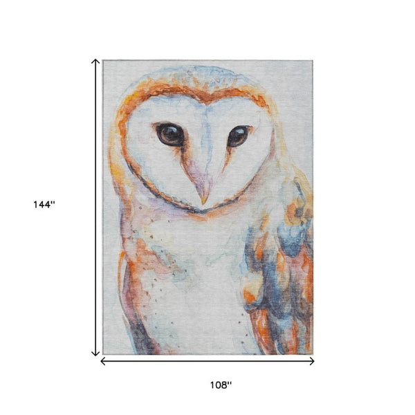 Washable Owl Motif Polyester Area Rug for Indoor Outdoor Patios Living Rooms and Playrooms