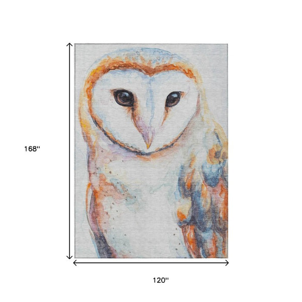 Washable Owl Motif Polyester Area Rug for Indoor Outdoor Patios Living Rooms and Playrooms