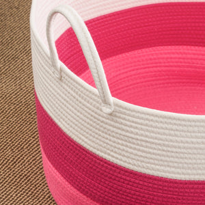 English Elm Cotton Round Laundry & Storage Basket with Sturdy Handles 21.7"x13" Spacious Neutral Two-Tone Design Pink+White B093P295087