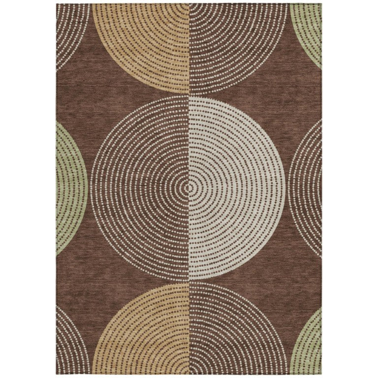 HomeRoots Geometric Polyester Area Rug Washable Indoor Outdoor Low Pile Patio and Living Room Decor 5' x 8' 642048
