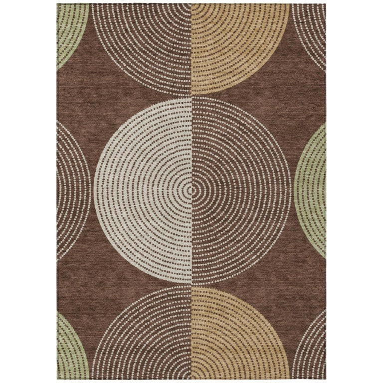 HomeRoots Geometric Polyester Area Rug Washable Indoor Outdoor Low Pile Patio and Living Room Decor 5' x 8' 642048