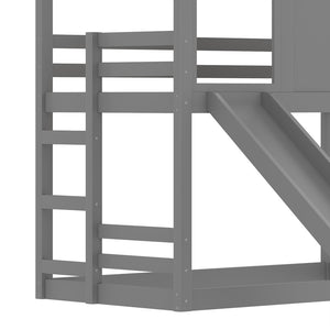 English Elm Full Bunk Bed with Trundle Bookshelf Storage Pine Frame Car Design for Kids Gray W1580S00465
