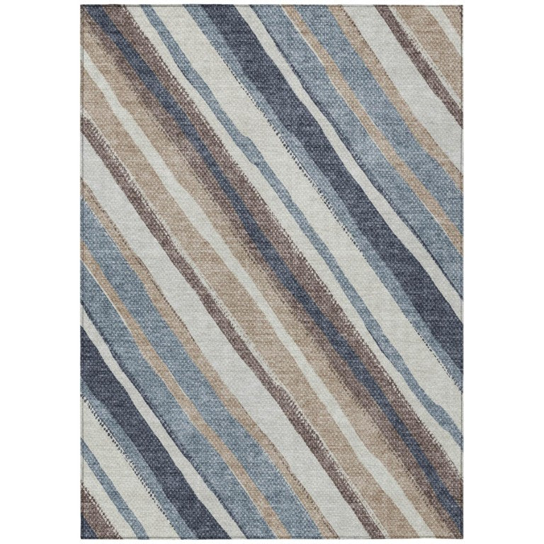 HomeRoots Striped Coastal Washable Indoor Outdoor Polyester Area Rug for Patio Porch or Living Room 8' x 10' 642092