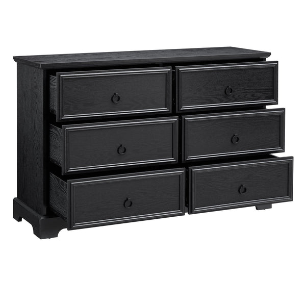 English Elm Modern 6-Drawer Chest of Drawers for Bedroom — Spacious Wooden Dresser with Smooth Glide Drawers, Elegant Patterned Top Black W2275P224406