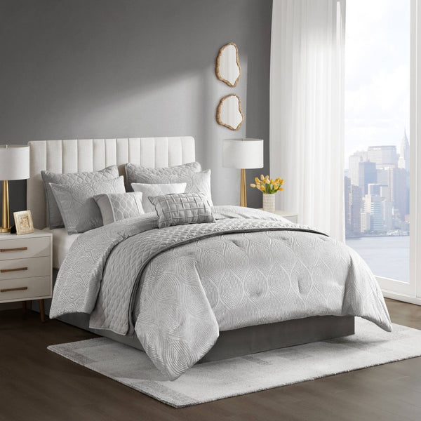 English Elm 10-piece California King Velvet Jacquard Comforter Set Layered Bedding with Microfiber Shams Grey B035P482945