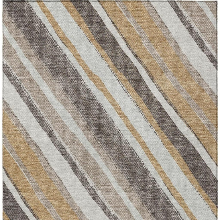 Striped Washable Polyester Area Rug Indoor Outdoor Coastal Transitional Warm Neutral Tones