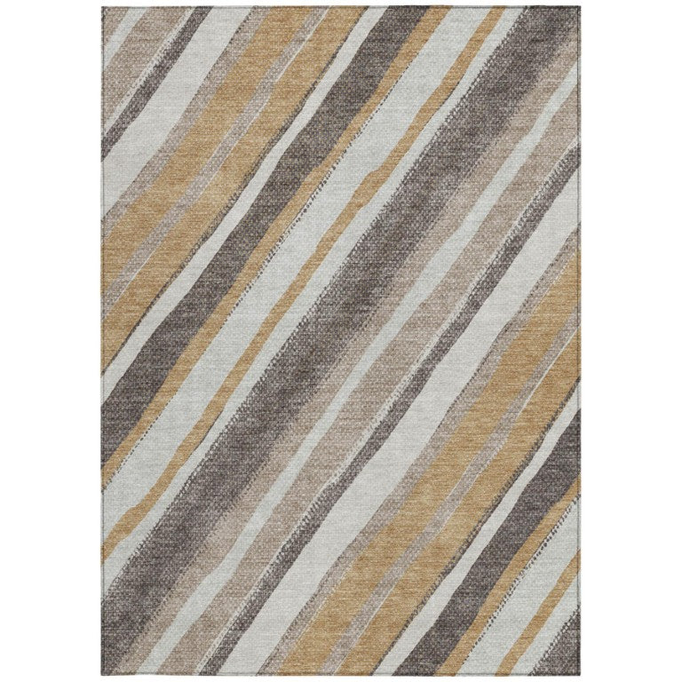 Striped Washable Polyester Area Rug Indoor Outdoor Coastal Transitional Warm Neutral Tones