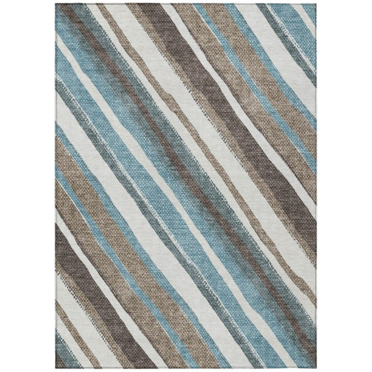 HomeRoots Striped Washable Polyester Indoor Outdoor Area Rug Stain Resistant for Patio or Living Room 9' x 12' 642111