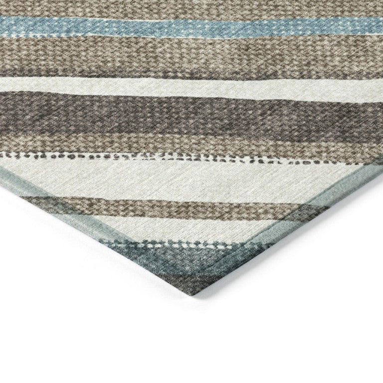 HomeRoots Striped Washable Polyester Indoor Outdoor Area Rug Stain Resistant for Patio or Living Room 9' x 12' 642111