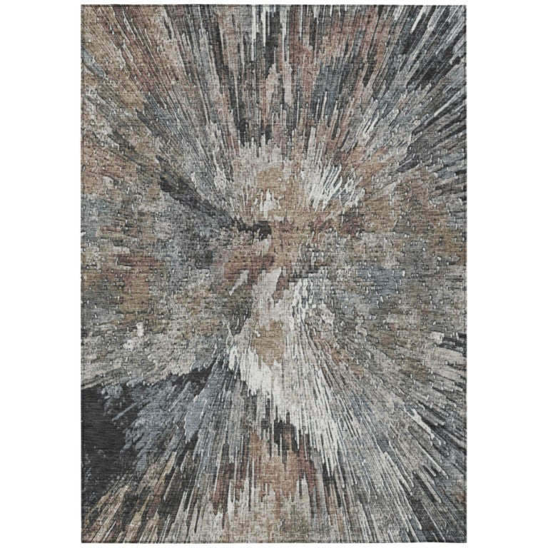 HomeRoots Abstract Washable Polyester Area Rug Felt Backed Indoor Outdoor Modern Neutral Tones 10' x 14' 642118