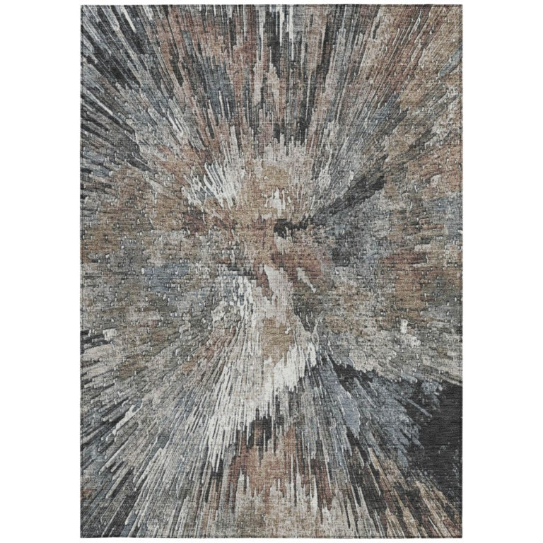 HomeRoots Abstract Washable Polyester Area Rug Felt Backed Indoor Outdoor Modern Neutral Tones 10' x 14' 642118
