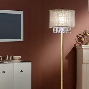English Elm 65" Bhavya Floor Lamp Gold with Cascading Crystals, Sheer White Shade, 65" Tall Elegant Accent Light B072116235