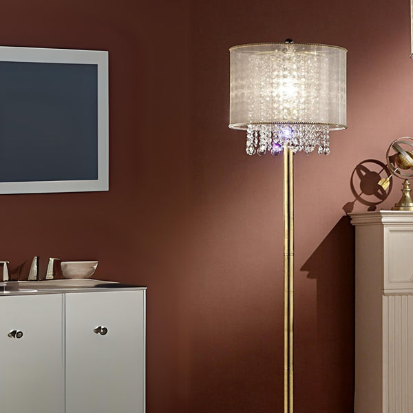 English Elm 65" Bhavya Floor Lamp Gold with Cascading Crystals, Sheer White Shade, 65" Tall Elegant Accent Light B072116235