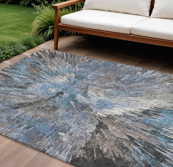 Abstract Washable Polyester Area Rug for Indoor Outdoor Patios Entryways and Living Spaces