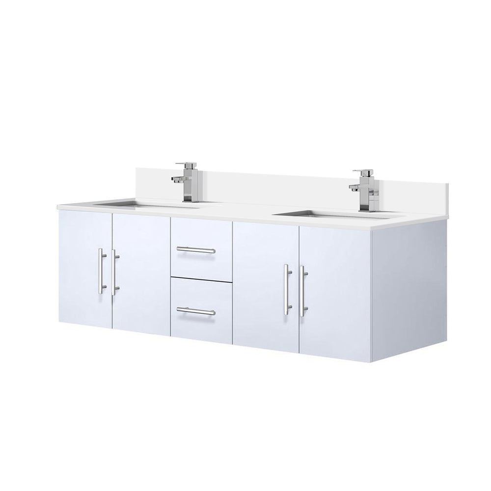 English Elm Glossy 60" Double Bath Vanity with White Quartz Top, Soft-Close Drawers, Chrome Faucet, Spacious Storage B2731P258685