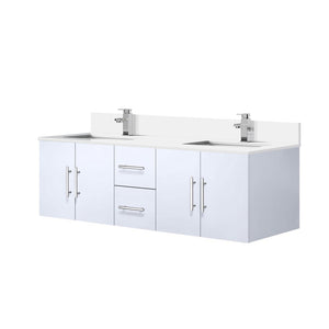 English Elm Glossy 60" Double Bath Vanity with White Quartz Top, Soft-Close Drawers, Chrome Faucet, Spacious Storage B2731P258685