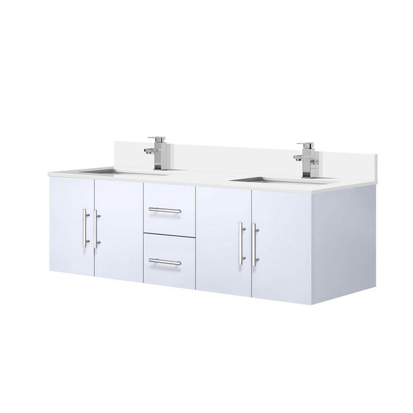 English Elm Glossy 60" Double Bath Vanity with White Quartz Top, Soft-Close Drawers, Chrome Faucet, Spacious Storage B2731P258685