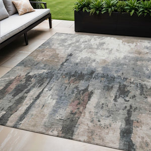 Abstract Washable Polyester Area Rug Neutral Tones Durable for Indoor Outdoor Living