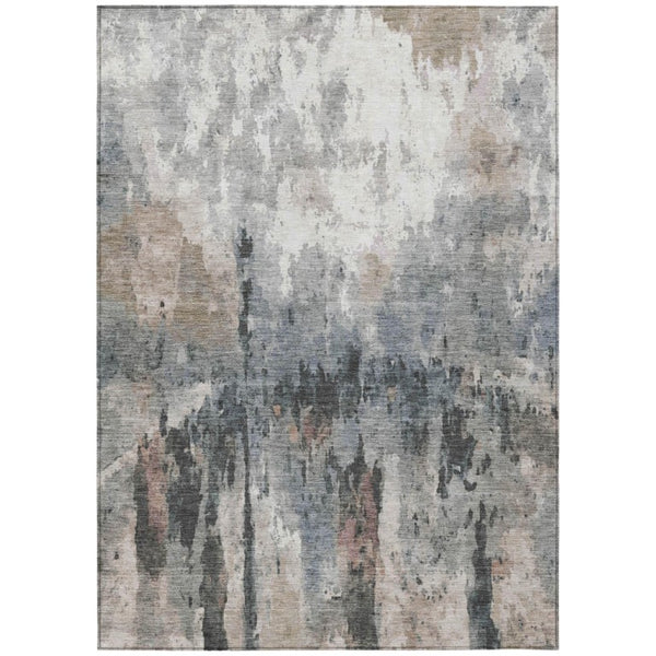 Abstract Washable Polyester Area Rug Neutral Tones Durable for Indoor Outdoor Living