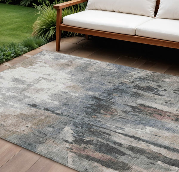 Abstract Washable Polyester Area Rug Neutral Tones Durable for Indoor Outdoor Living