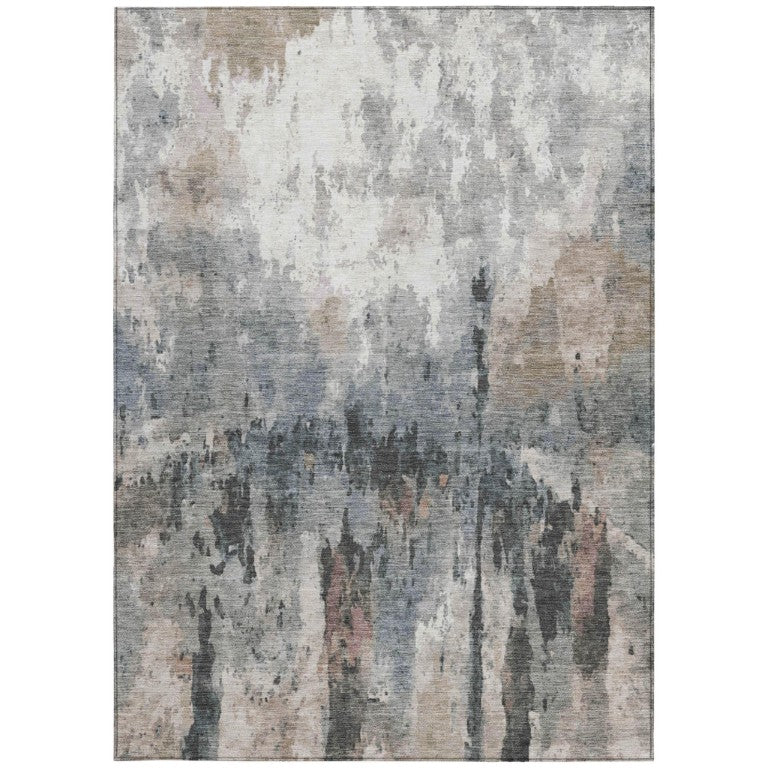 HomeRoots Abstract Washable Polyester Area Rug Neutral Tones Durable for Indoor Outdoor Living 8' x 10' 642158