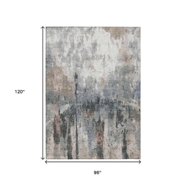 Abstract Washable Polyester Area Rug Neutral Tones Durable for Indoor Outdoor Living