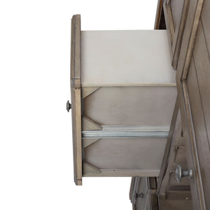 English Elm Rustic Solid Wood Two-Tone Server with Powerpack, Gray Finish, 3 Drawers, Wine Glass & Bottle Storage B2699P208969