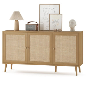 English Elm Sideboard Buffet Cabinet With 3 Rattan Doors - Stylish Storage Solution For Living Room & Kitchen T3623P380149-GIGA