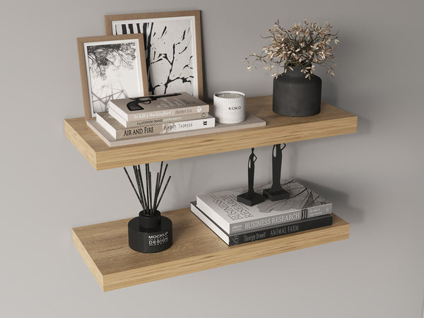 English Elm Ecco 31.5" Floating Shelves Set of 2 – Macadamia Beige Matte Finish, Hidden Brackets, Sturdy Display Storage B200P361984