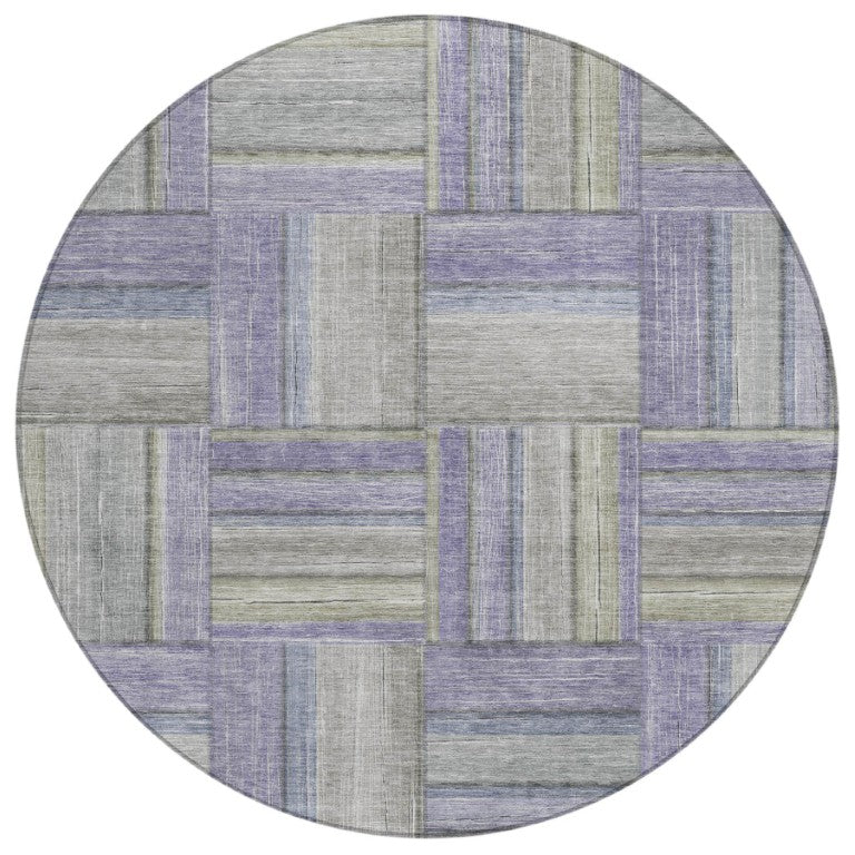 HomeRoots 8 Ft Round Geometric Polyester Area Rug Washable Felt Back Patio or Entryway 642211