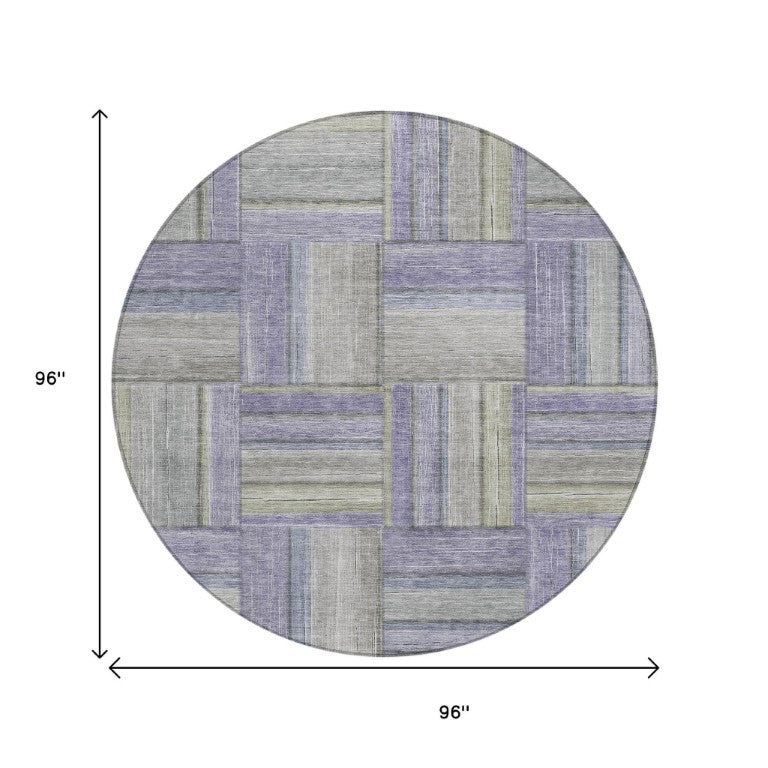 HomeRoots 8 Ft Round Geometric Polyester Area Rug Washable Felt Back Patio or Entryway 642211
