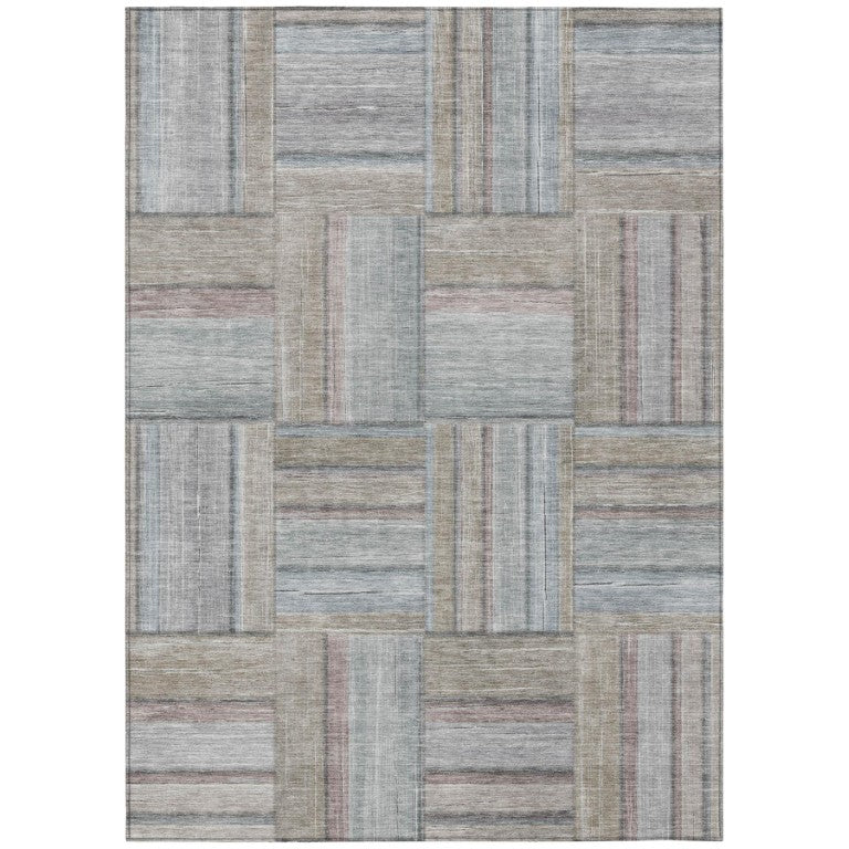 HomeRoots Geometric Polyester Area Rug Washable Indoor Outdoor Patio Stain Resistant Low Pile Living Room 5' x 8' 642216