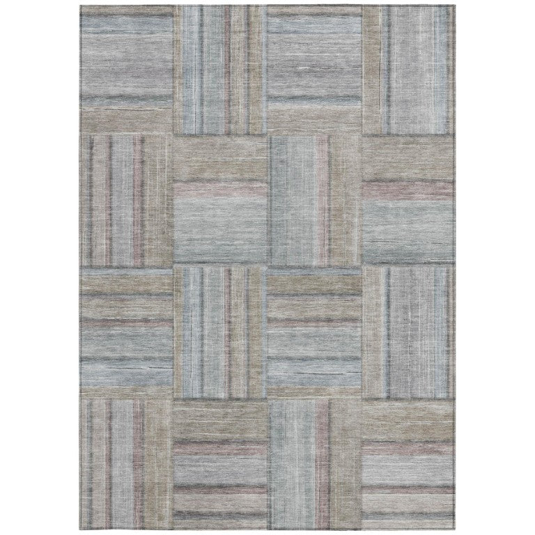 HomeRoots Geometric Polyester Area Rug Washable Indoor Outdoor Patio Stain Resistant Low Pile Living Room 5' x 8' 642216