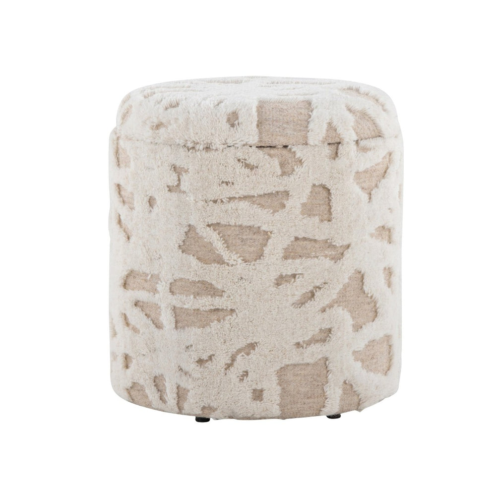 English Elm Wood Lidded Storage Ottoman Handwoven Wool Artisan Texture for Bohemian Living Spaces B202P471521