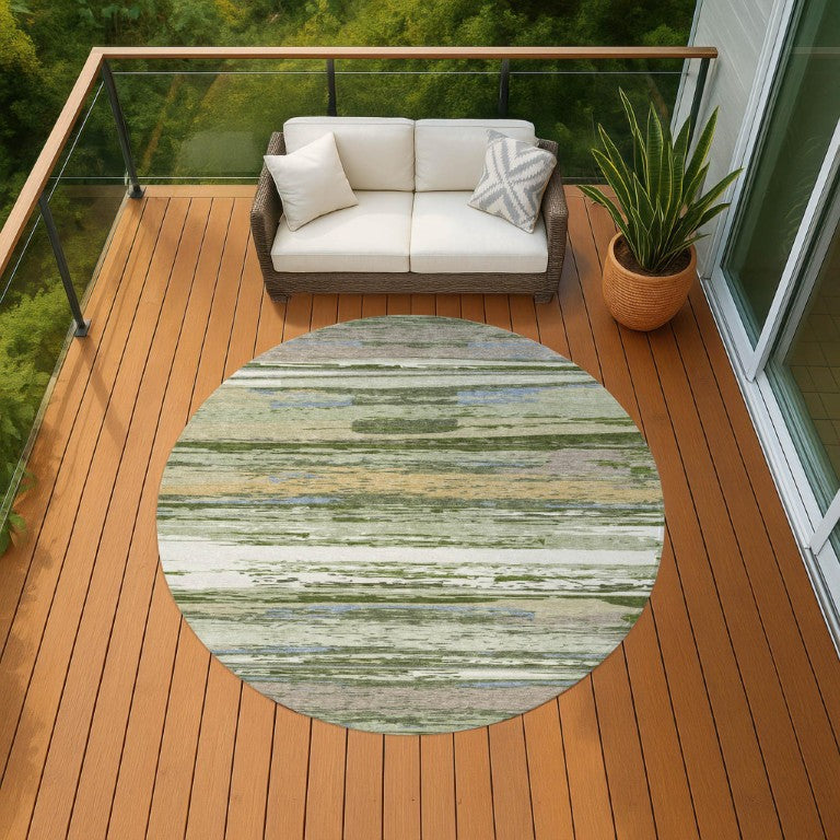 8 Ft Round Striped Polyester Rug Stain Resistant Washable Indoor Outdoor Patio