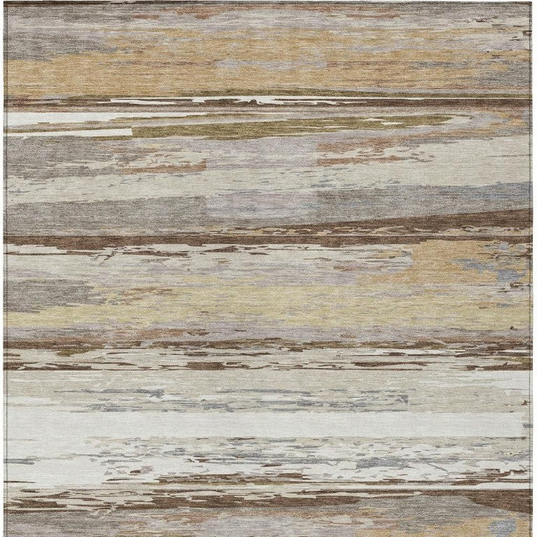 Striped Polyester Area Rug Washable Indoor Outdoor Neutral Tones for Patio and Living Room
