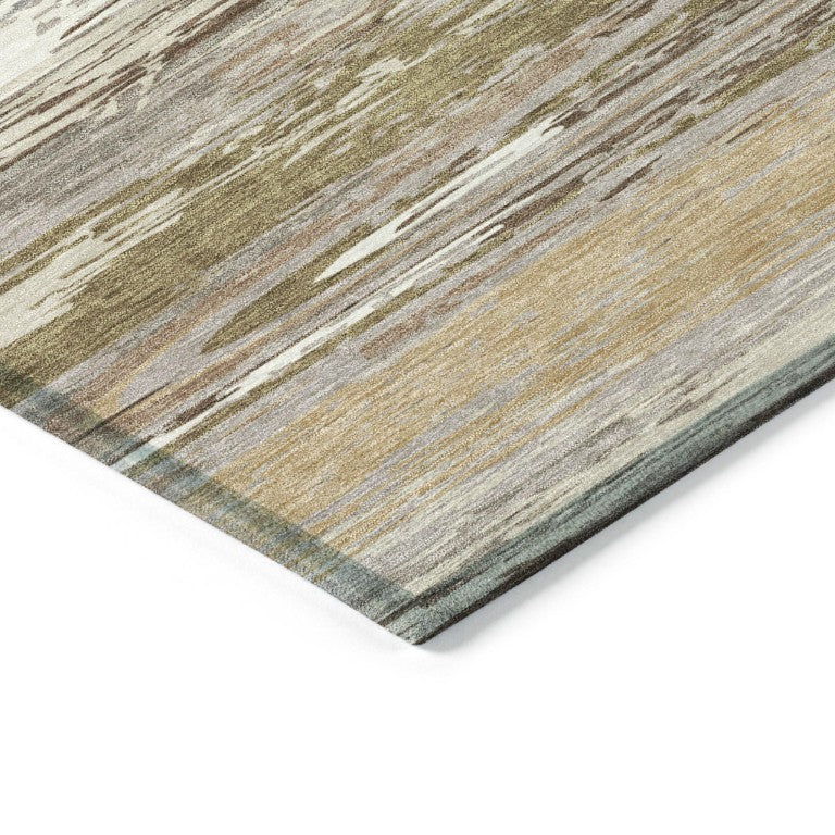 Striped Polyester Area Rug Washable Indoor Outdoor Neutral Tones for Patio and Living Room