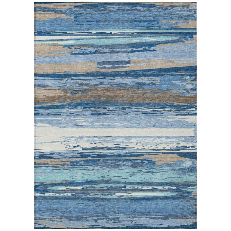 HomeRoots Striped Washable Polyester Indoor Outdoor Area Rug for Coastal Patios and Family Rooms 8' x 10' 642260