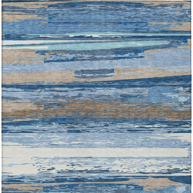 HomeRoots Striped Washable Polyester Indoor Outdoor Area Rug for Coastal Patios and Family Rooms 8' x 10' 642260