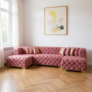 Tufted Velvet Modular U-shaped Sectional Sofa with Chaise Lounge and Accent Throw Pillows