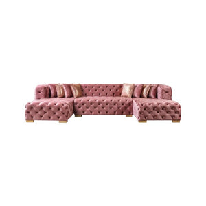Tufted Velvet Modular U-shaped Sectional Sofa with Chaise Lounge and Accent Throw Pillows