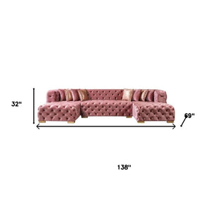 Tufted Velvet Modular U-shaped Sectional Sofa with Chaise Lounge and Accent Throw Pillows