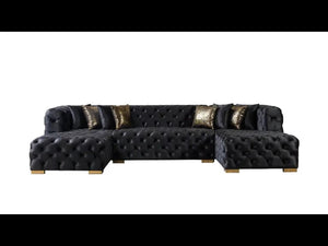 Tufted Velvet Modular U-shaped Sectional Sofa with Chaise Lounge and Accent Throw Pillows