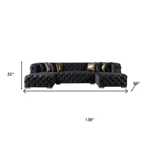 Tufted Velvet Modular U-shaped Sectional Sofa with Chaise Lounge and Accent Throw Pillows