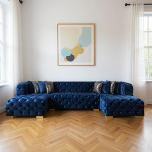 Tufted Velvet Modular U-shaped Sectional Sofa with Chaise Lounge and Accent Throw Pillows