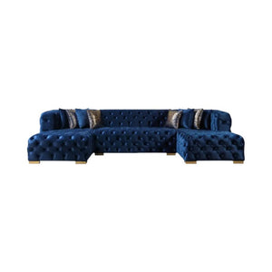 Tufted Velvet Modular U-shaped Sectional Sofa with Chaise Lounge and Accent Throw Pillows