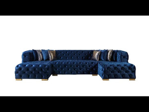 Tufted Velvet Modular U-shaped Sectional Sofa with Chaise Lounge and Accent Throw Pillows
