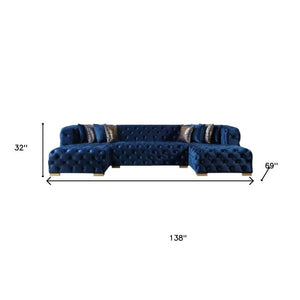 Tufted Velvet Modular U-shaped Sectional Sofa with Chaise Lounge and Accent Throw Pillows