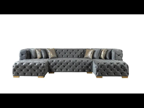 Tufted Velvet Modular U-shaped Sectional Sofa with Chaise Lounge and Accent Throw Pillows