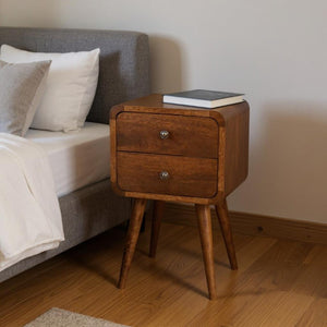 22 Inch Solid Wood Nightstand with Two Drawers for Classic Bedroom Storage